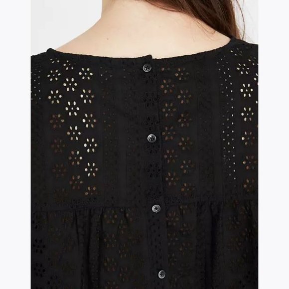 MADEWELL Black Eyelet Tiered Button-Back Top sz XS - Picture 5 of 15